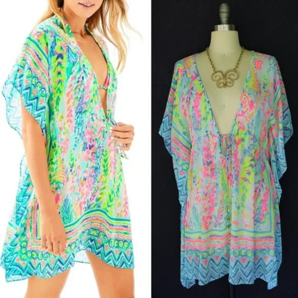 Lilly Pulitzer Gardenia Catch the Wave swim Coverup dress tunic caftan gauze XXS
